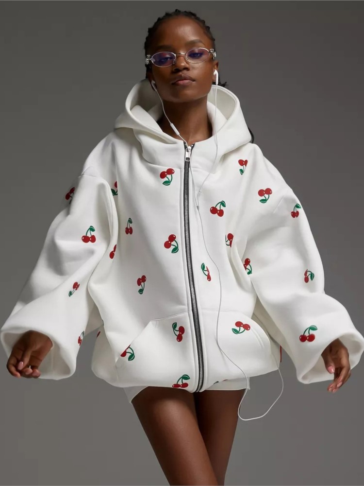 Streetwear Brand Hoodies - Jaket Sweter Gambar Ceri Wanita 2025