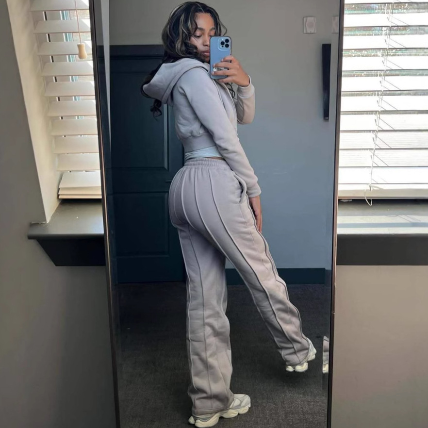 Streetwear Brand Manufacturers - Hoodie Wanita Resleting Depan Lengan Panjang