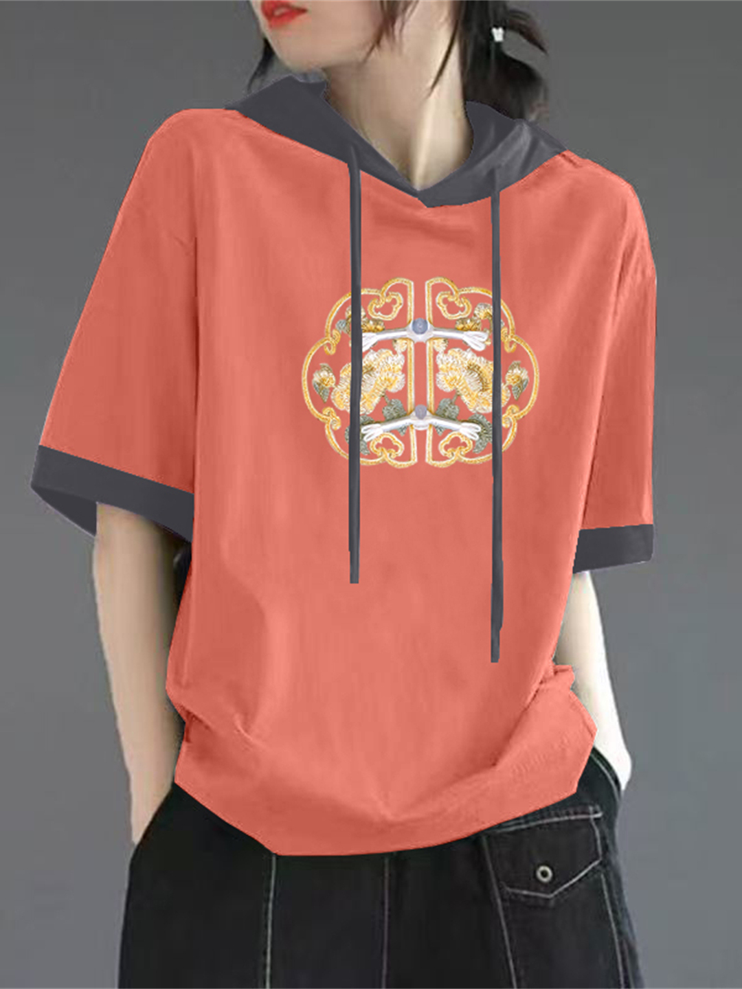 Kaos Katun Murni Merah Lengan  - Streetwear Brand Hoodies ulasan dan harga