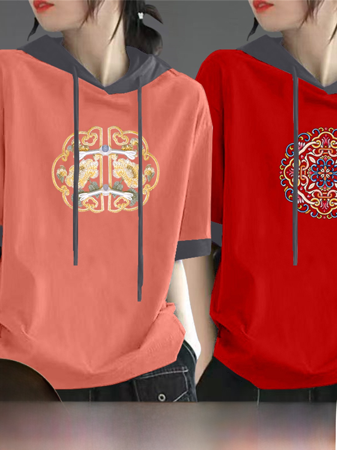 Kaos Katun Murni Merah Lengan  - Streetwear Brand Hoodies ulasan dan harga